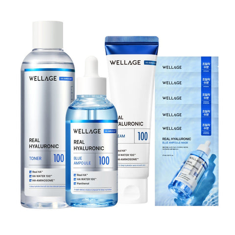 Wellage Real Hyaluronic Toner 200ml + Ampoule 100ml + Cream 80ml (3-Piece Set)