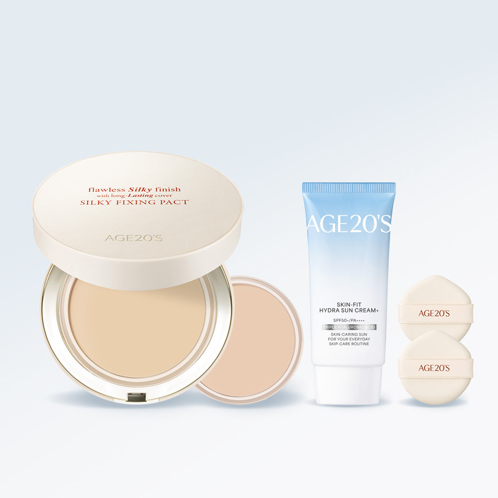 AGE20'S Silky Fixing Pact 14g (Full + Refill) + Sunscreen 50ml 2-Piece Set