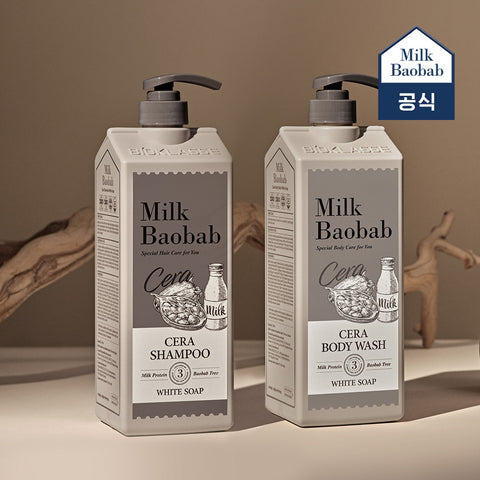 Milk Baobab Cera Shampoo + Treatment + Body Wash (White Soap), 1.2L, 3-Pack