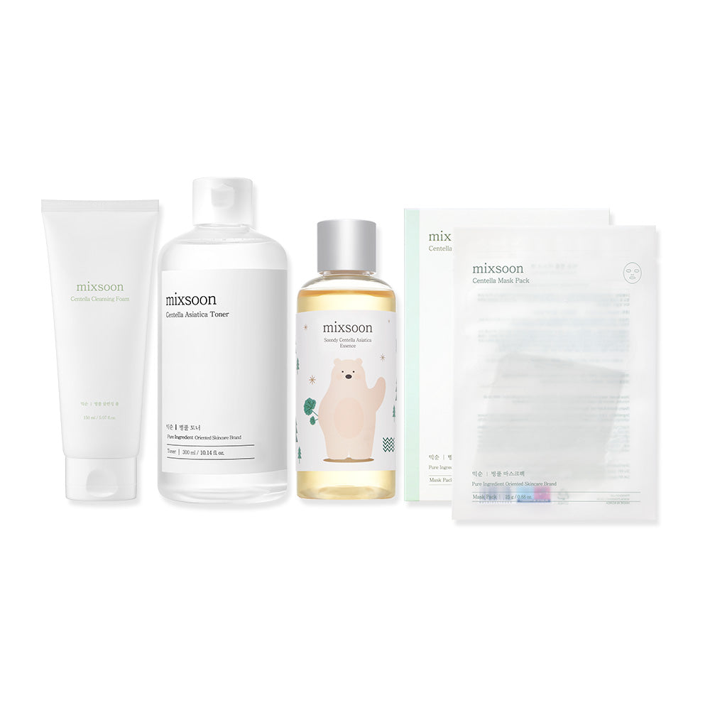 Mixsoon Centella Line Best 4-Piece Set (Cleansing Foam 150ml, Toner 300ml, Essence 100ml, 5 Sheet Masks)
