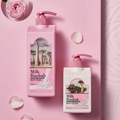 Milk Baobab Original Shampoo + Treatment + Body Wash, Damask Rose, 1L x 3