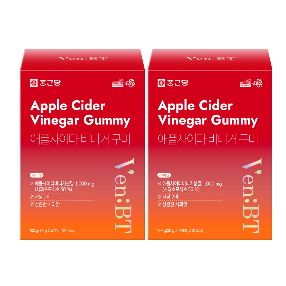 Chongkundang VenBT Daily Care Apple Cider Vinegar Gummy 60 Gummies (2 Pack) Low-Sugar Jelly