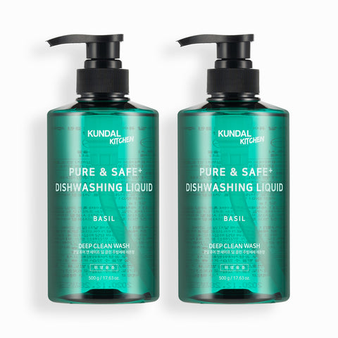 Kundal Pure & Safe Deep Clean Dishwashing Liquid Set - 2 x 500g + 3 x 1.2L Refill (Basil)