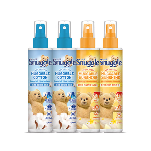 Snuggle Fabric Refresher Huggable Cotton & Huggable Sunshine 150ml (4 Pack) (2 Huggable Cotton + 2 Huggable Sunshine)