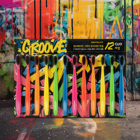 Clio Dentimate Groove Graffiti Soft Ultra-Fine Toothbrush 12-pack