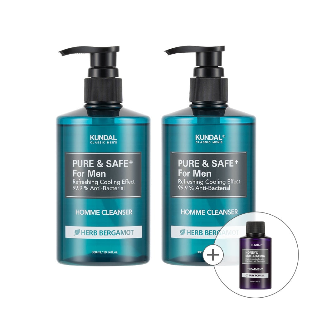 Kundal Pure & Safe Cooling Men's Cleanser 300ml (2 Pack) + Treatment 100ml