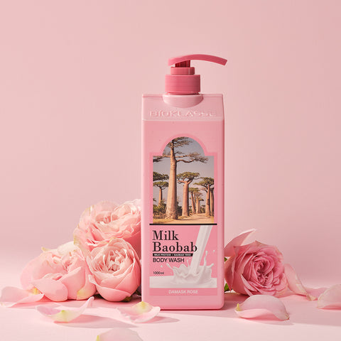 Milk Baobab Original Shampoo + Treatment + Body Wash, Damask Rose, 1L x 3