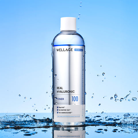Wellage Real Hyaluronic 4-Piece Set Toner 500ml + Ampoule 100ml + 100 Cream 80ml + Soothing Cream 80ml