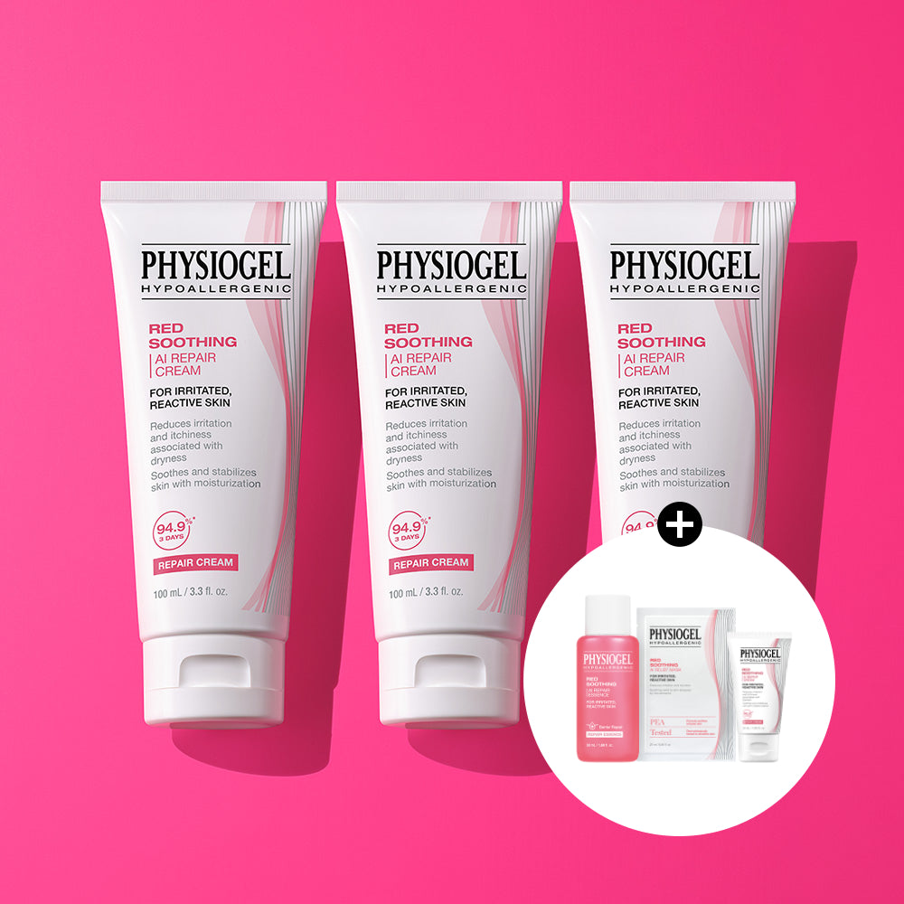 Physiogel Red Soothing AI Repair Cream 100ml x3: Red Soothing AI Repair Essence 50ml Repair Cream 30ml AI Mask 1pc