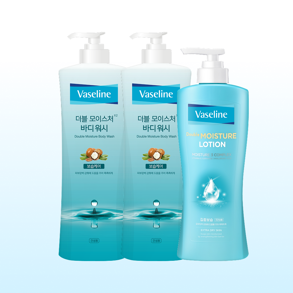 Vaseline Double Moisture Lotion 450ml + Body Wash 800ml (2 pcs)