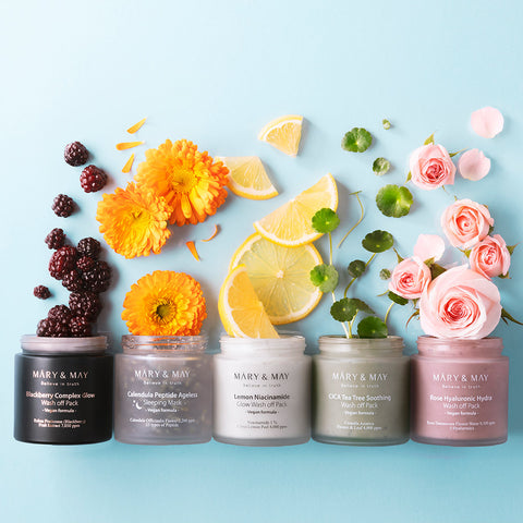 Mary&May Vegan Rose Hyaluronic Hydra Wash-Off Pack 125g (5 Types)