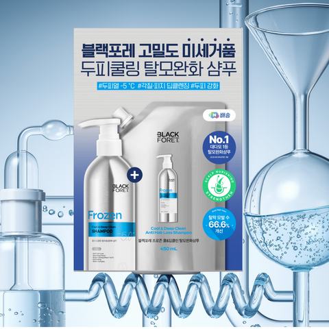 Black Foret Cool & Deep Clean Anti-Hair Loss Scalp Shampoo, Mildly Acidic - 500ml + 450ml + Treatment 250ml (Mandarin Scent)