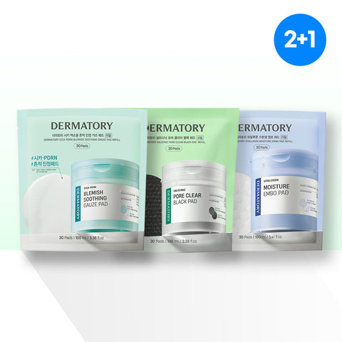 Dermatory Toner Pad Refill 3-Pack [2+1] (Black / Cica / Moisture) 90 pads