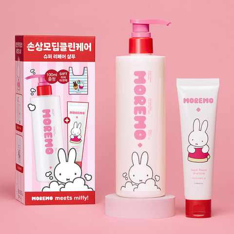 Moremo Super Repair Shampoo 480ml Miffy Collaboration Set (+100ml Portable Market Bag)