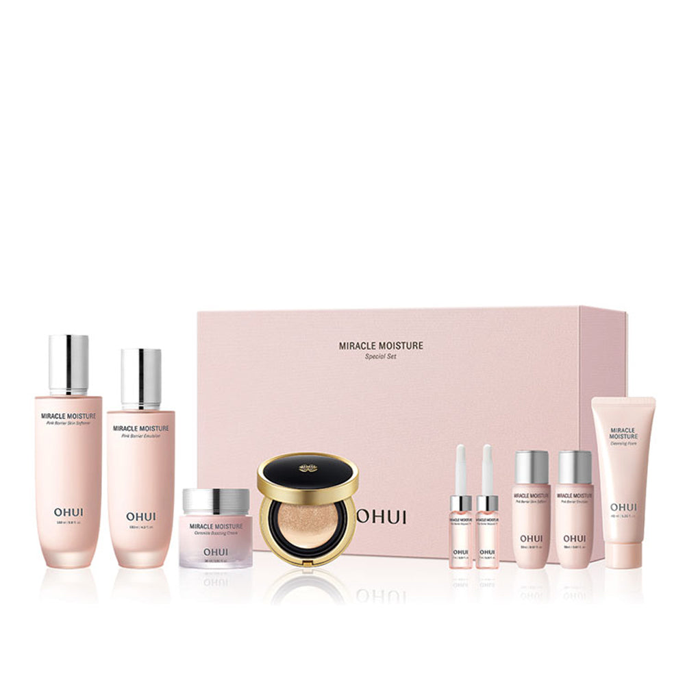 OHUI Miracle Moisture 4-Piece Set (Skin 150ml, Emulsion 130ml, Cream 30ml, Ultimate Cover Moisture Cushion)