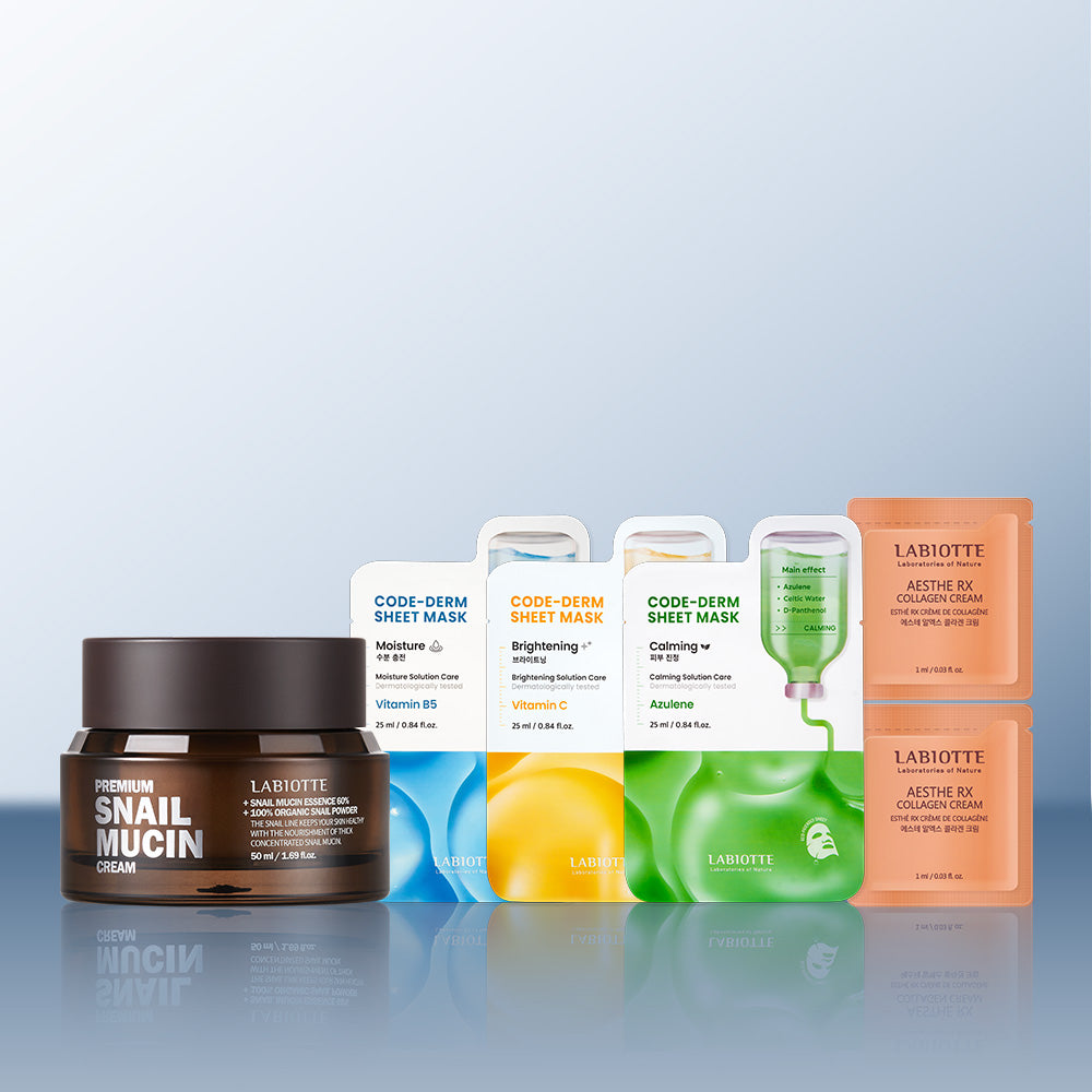 Labiotte Premium Snail Mucin Cream 50ml + Coderm Mask Pack (3 pcs)