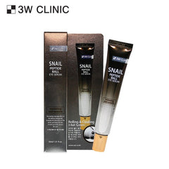 Snail peptide eye serum with packaging on a white background, featuring the brand '3W Clinic'.