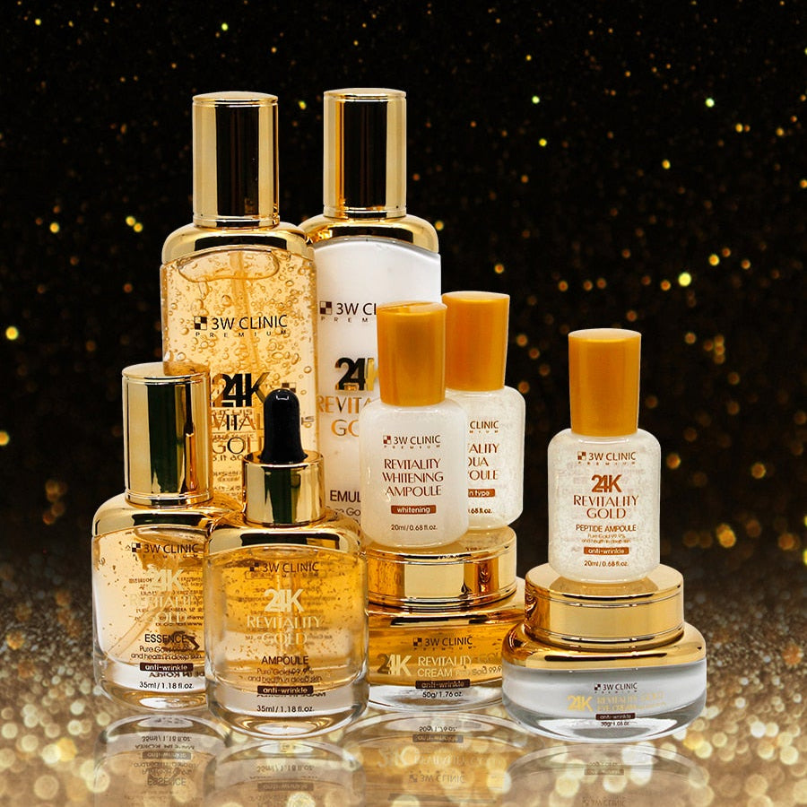 Product packaging with gold accents and text on a white background