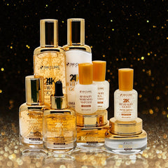 Product packaging with gold accents and text on a white background