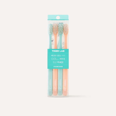 W.Dressroom Tiger Lab Antibacterial Micro-Fine Bristle Toothbrush, 4-Pack