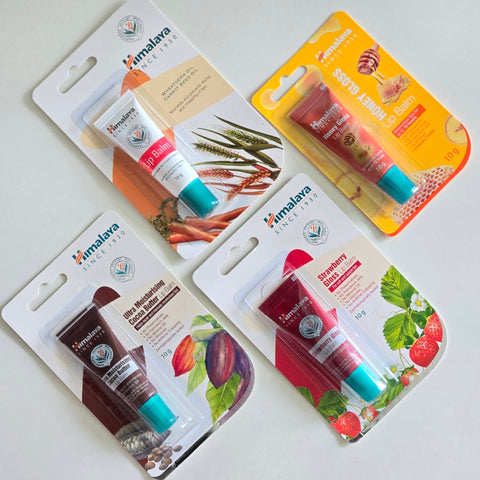 Himalaya High-Moisture Lip Balm 10 g (5 Pack) (Original Vegan x2 + Cocoa + Strawberry + Honey)
