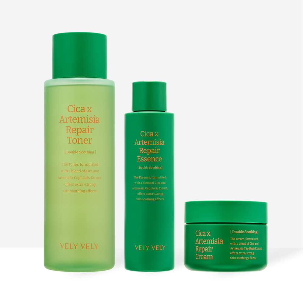 VELY VELY Cica Injin Ssuk Repair Skincare 3-Piece Set (Toner + Essence + Cream)