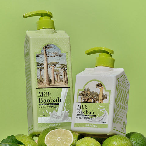 Milk Baobab Original Shampoo + Treatment + Body Wash - Lime & Basil, 1L x 3