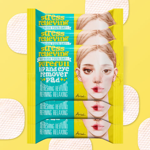 Ariul Stress Relieving Pureful Lip & Eye Remover Pads, 30 sheets x 5