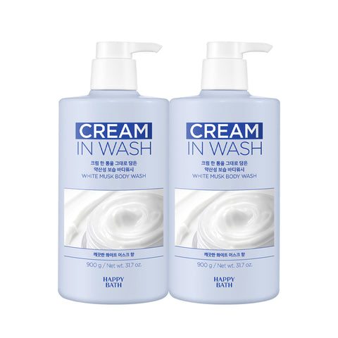 Happy Bath Cream-In High Moisture Body Wash 900g (2-Pack)