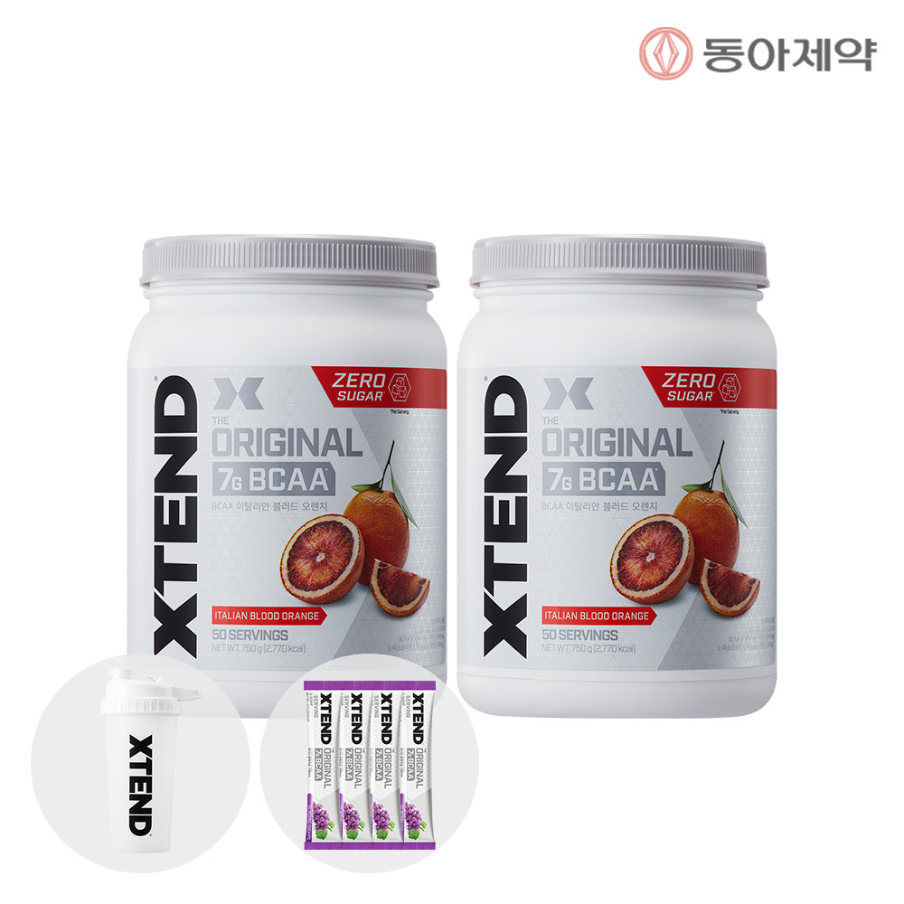 Dong-A Pharm XTEND Zero Sugar Mango BCAA 7,000 mg 50 Servings x2 + Shaker + 4 Extra Sachets