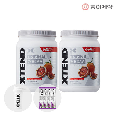 Dong-A Pharm XTEND Zero Sugar BCAA 7,000 mg 2-Can Set (50 Servings Each) + Shaker + 4 Sachets