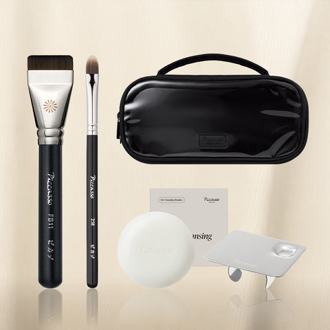 Picasso Skin Fit Base Brush 5-Piece Set (FB11 + 258 + Double-Layer Pouch + Ring Palette + Mini Soap)
