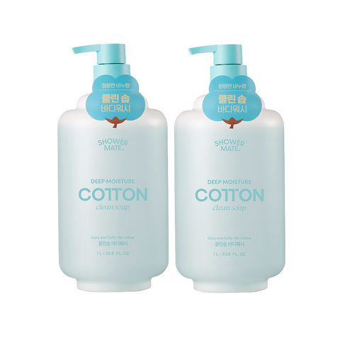Shower Mate Deep Moisture Cotton Body Wash (Clean Soap) 1L x2 + Donkey Milk Soap 100g
