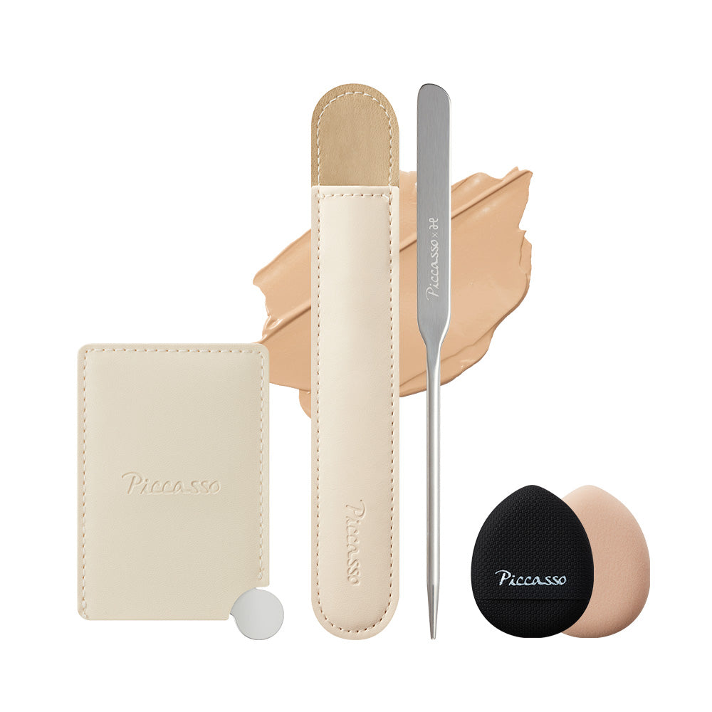 Picasso Makeup Spatula + Mini Mixing Palette Set (Includes 2 Micro Puffs)