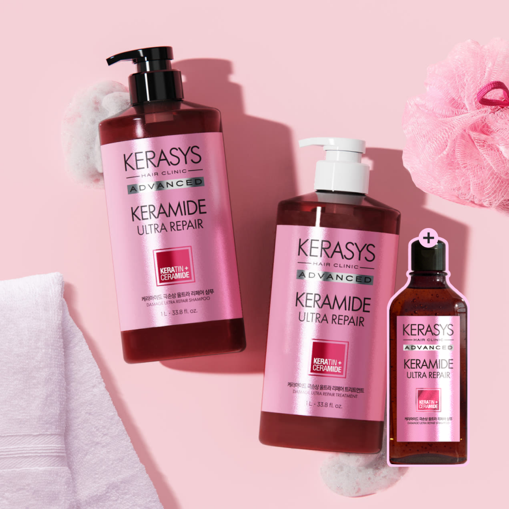 Kerasys Ceramide Ultra Repair Extreme Damage Shampoo & Treatment Set - 1L+1L+180ml