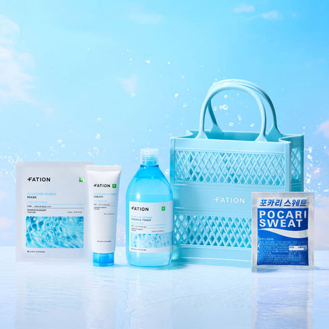 FATION Glucose Hydro 3-Piece Set - Toner 500ml, Cream 90ml, 7 Mask Sheets (+ Pocari Sweat Powder & Jelly Bag Gift)
