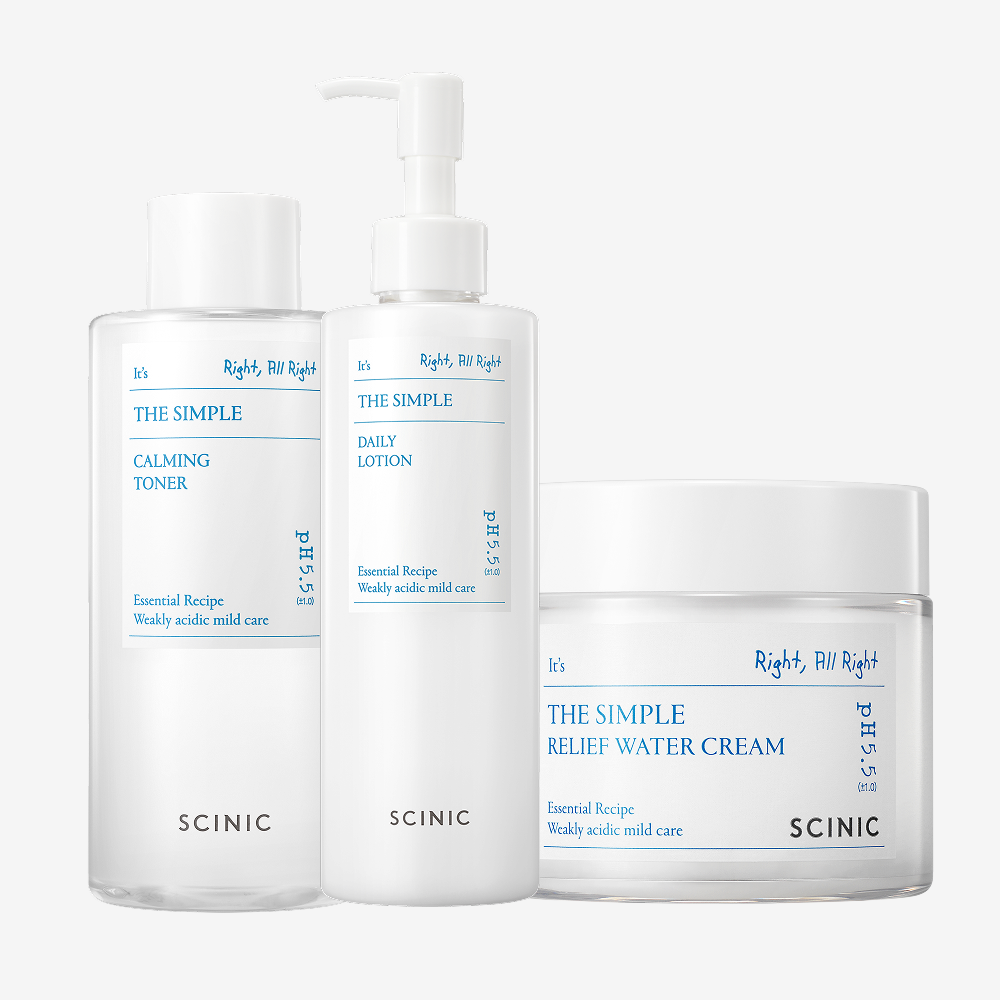 SCINIC The Simple Calming Toner 300ml + Lotion 300ml + Moisture Cream 80ml (3-piece set)