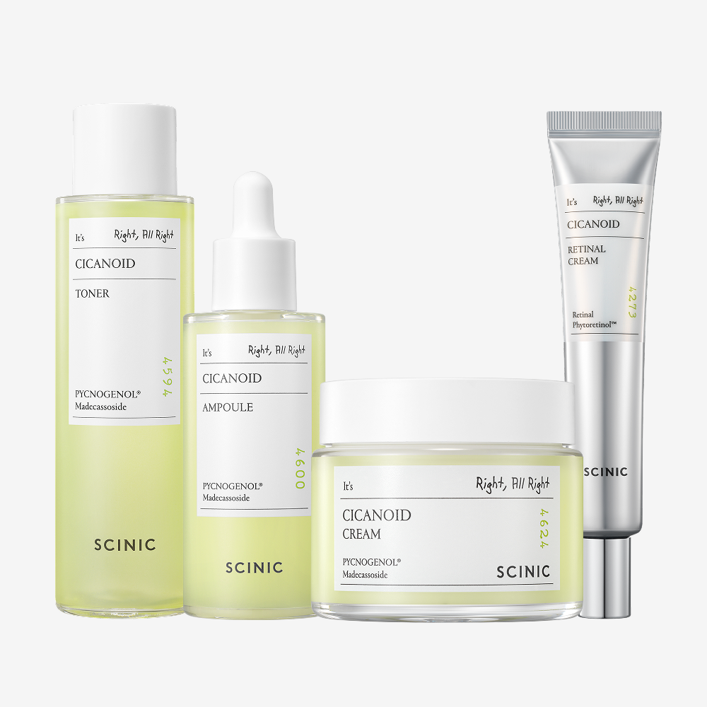 Scinic CicaNoid 4-Piece Set: Toner 150ml + Ampoule 50ml + Cream 80ml + Retinal Cream 30ml