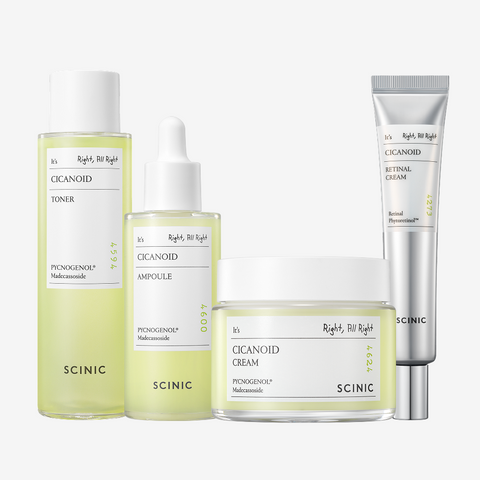 Scinic CicaNoid 4-Piece Set: Toner 150ml + Ampoule 50ml + Cream 80ml + Retinal Cream 30ml