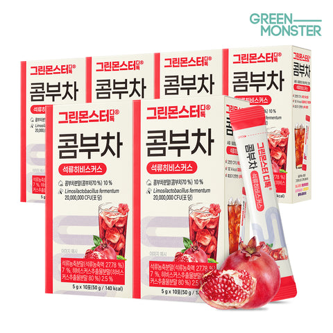 Green Monster Detox Kombucha Pomegranate & Hibiscus 2 Billion Probiotics 60 Sticks (6 Boxes) 300g
