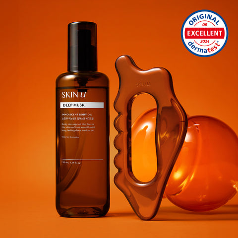 SkinU Innocent Deep Musk Firming Body Oil 130ml & Gua Sha