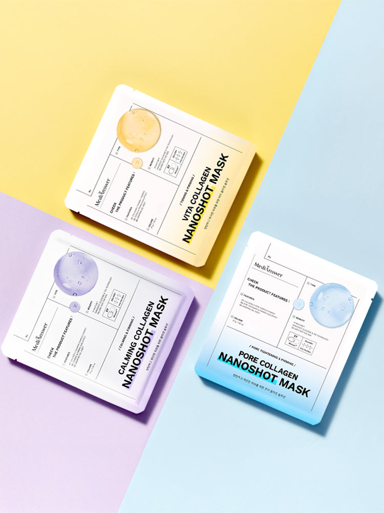 MediAnswer Nano Shot 3-Piece Set (Vita + Pore + Calming Collagen Nano Shot Masks 3sheets)