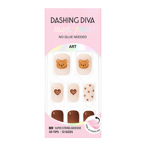 Dashing Diva Magic Press Mocha Bear (Regular Round) Nail Tips