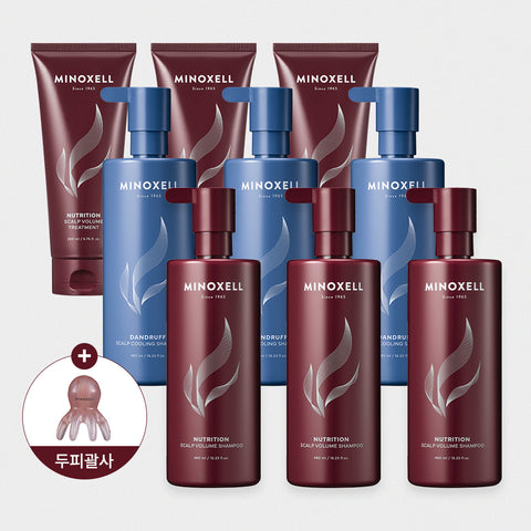 Minoxell Nutrition Volume Shampoo 480ml x3 + Dandruff Cooling Shampoo 480ml x3 + Nutrition Volume Treatment 200ml x3