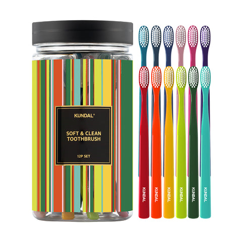 Kundal Soft & Clean Antibacterial Dual Microfine Toothbrush - Soft Bristles, 12pcs