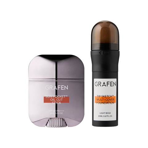 Grafen Outing Essentials 2-Piece Set (Sun Pocket Oil-Cut Sun Stick + Tip Sketch No-Sebum Foundation)