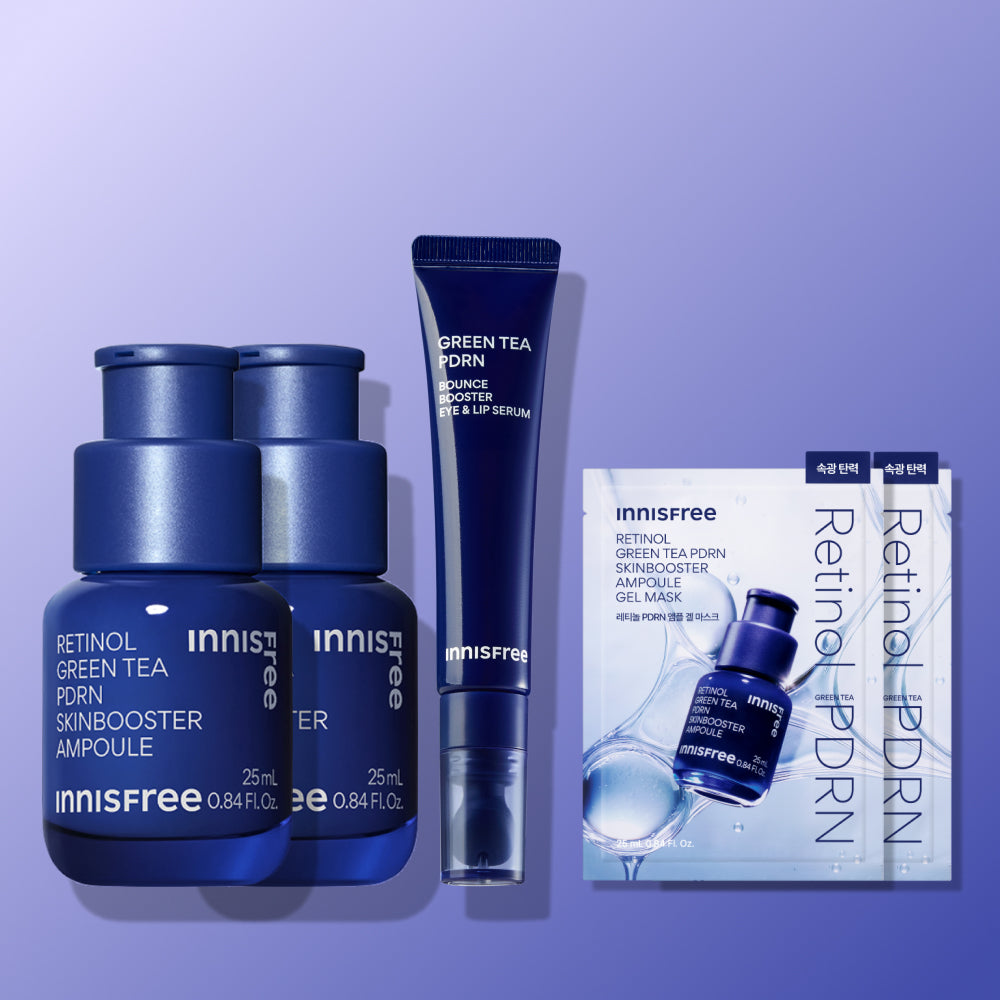 Innisfree Retinol PDRN Skin Booster Ampoule 25ml (2-pack) + Green Tea PDRN Eye & Lip Serum 15ml
