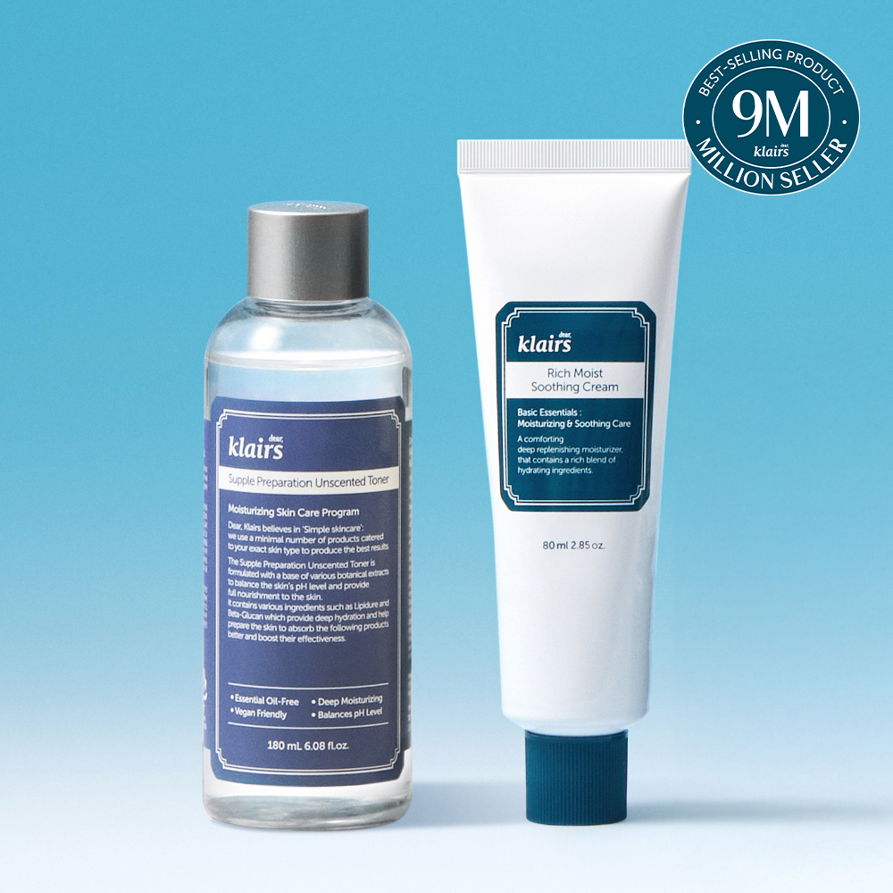 Dear Klairs Unscented Toner 180ml + Soothing Cream 80g - 2-Piece Set