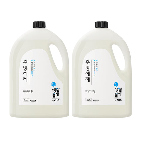 Clio Saenghwalmulga Kitchen Detergent 4.2L (2 Bottles, Choose Scent) - Lemon Mint or Basil Herb