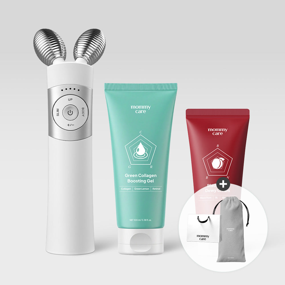 MommyCare V-Cellera Mid-Frequency Facial Massager Set (White) Includes Collagen Gel & Black Plum Cream